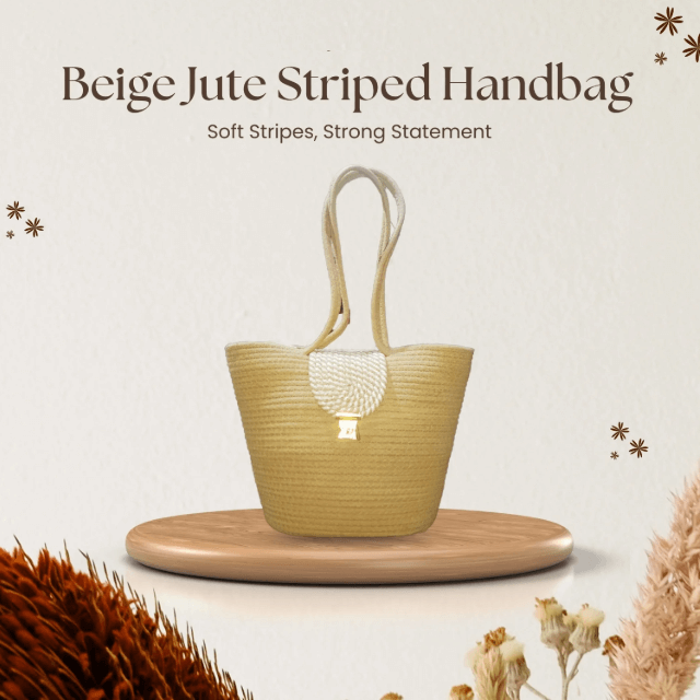 Beige Jute Striped Handbag