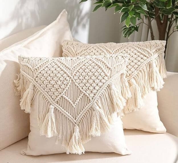 cotton macrame woven boho square cushion cover